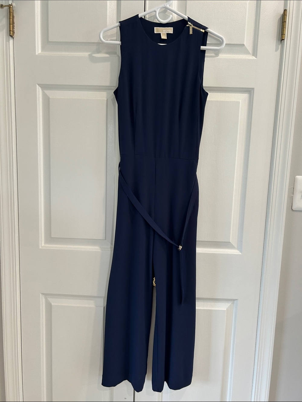 Michael Kors Navy Sleeveless Wide-Leg Jumpsuit with Tie